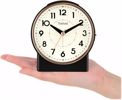 4.3" No Ticking Analog Alarm Clock,Silent Readable for Seniors,Easy to Set,Gradual Rise Alarm,Big Numbers,On/Off Switch on Side,Gentle Wake,Snooze,Lighted on Demand,Battery Operated,Black