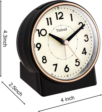 4.3" No Ticking Analog Alarm Clock,Silent Readable for Seniors,Easy to Set,Gradual Rise Alarm,Big Numbers,On/Off Switch on Side,Gentle Wake,Snooze,Lighted on Demand,Battery Operated,Black