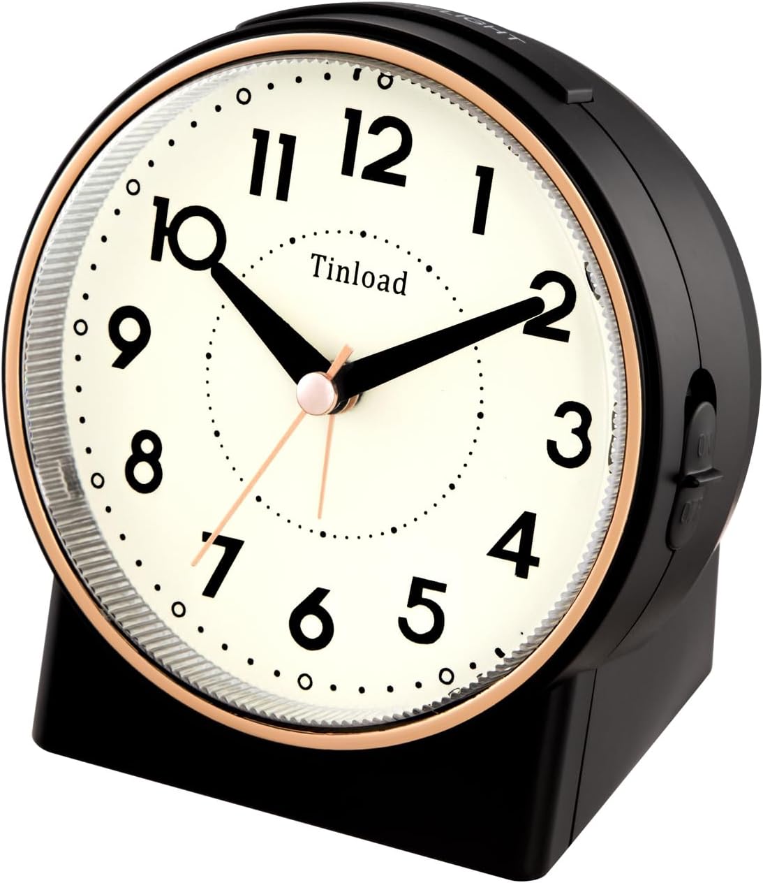 4.3" No Ticking Analog Alarm Clock,Silent Readable for Seniors,Easy to Set,Gradual Rise Alarm,Big Numbers,On/Off Switch on Side,Gentle Wake,Snooze,Lighted on Demand,Battery Operated,Black