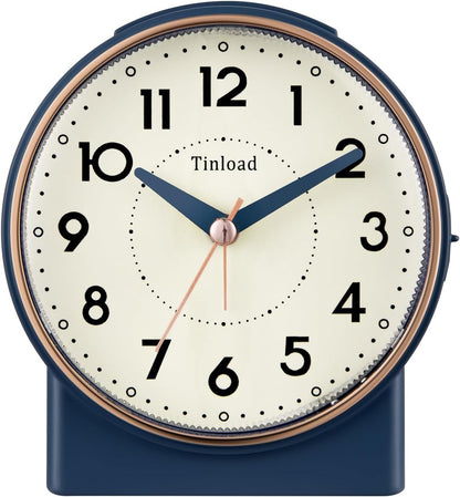 4.3" No Ticking Analog Alarm Clock,Silent Readable for Seniors,Easy to Set,Gradual Rise Alarm,Big Numbers,On/Off Switch on Side,Gentle Wake,Snooze,Lighted on Demand,Battery Operated,Black