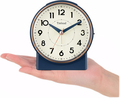 4.3" No Ticking Analog Alarm Clock,Silent Readable for Seniors,Easy to Set,Gradual Rise Alarm,Big Numbers,On/Off Switch on Side,Gentle Wake,Snooze,Lighted on Demand,Battery Operated,Black