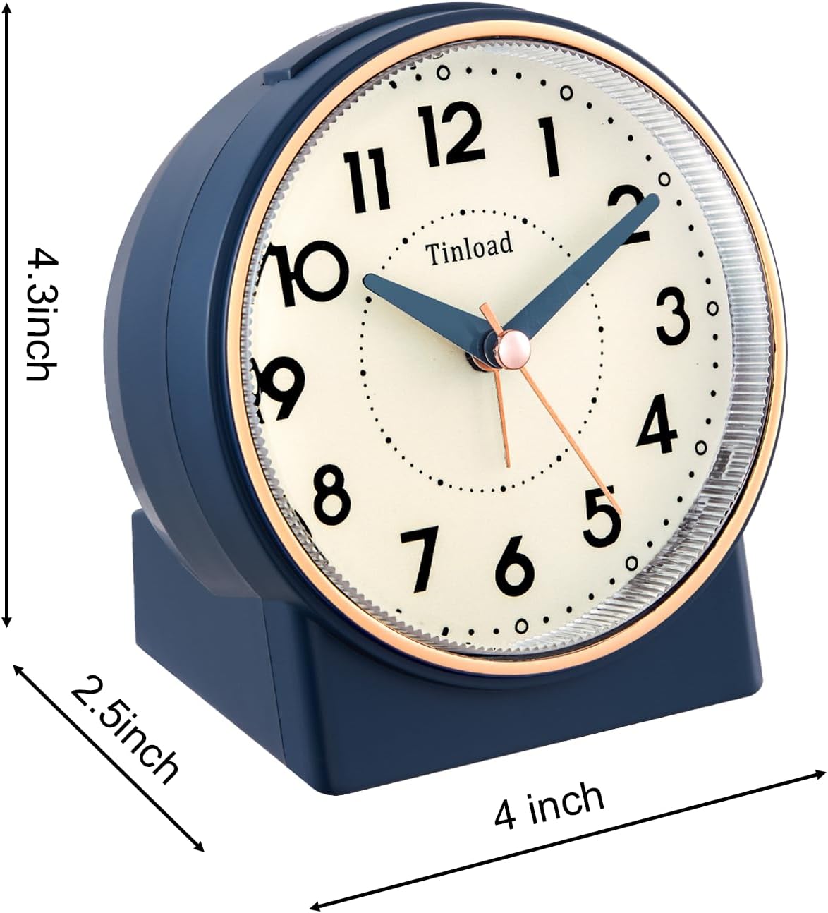 4.3" No Ticking Analog Alarm Clock,Silent Readable for Seniors,Easy to Set,Gradual Rise Alarm,Big Numbers,On/Off Switch on Side,Gentle Wake,Snooze,Lighted on Demand,Battery Operated,Black