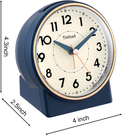 4.3" No Ticking Analog Alarm Clock,Silent Readable for Seniors,Easy to Set,Gradual Rise Alarm,Big Numbers,On/Off Switch on Side,Gentle Wake,Snooze,Lighted on Demand,Battery Operated,Black