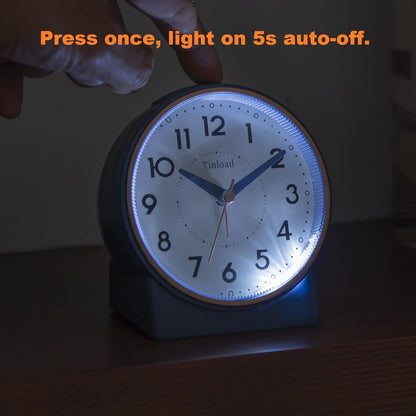 4.3" No Ticking Analog Alarm Clock,Silent Readable for Seniors,Easy to Set,Gradual Rise Alarm,Big Numbers,On/Off Switch on Side,Gentle Wake,Snooze,Lighted on Demand,Battery Operated,Black