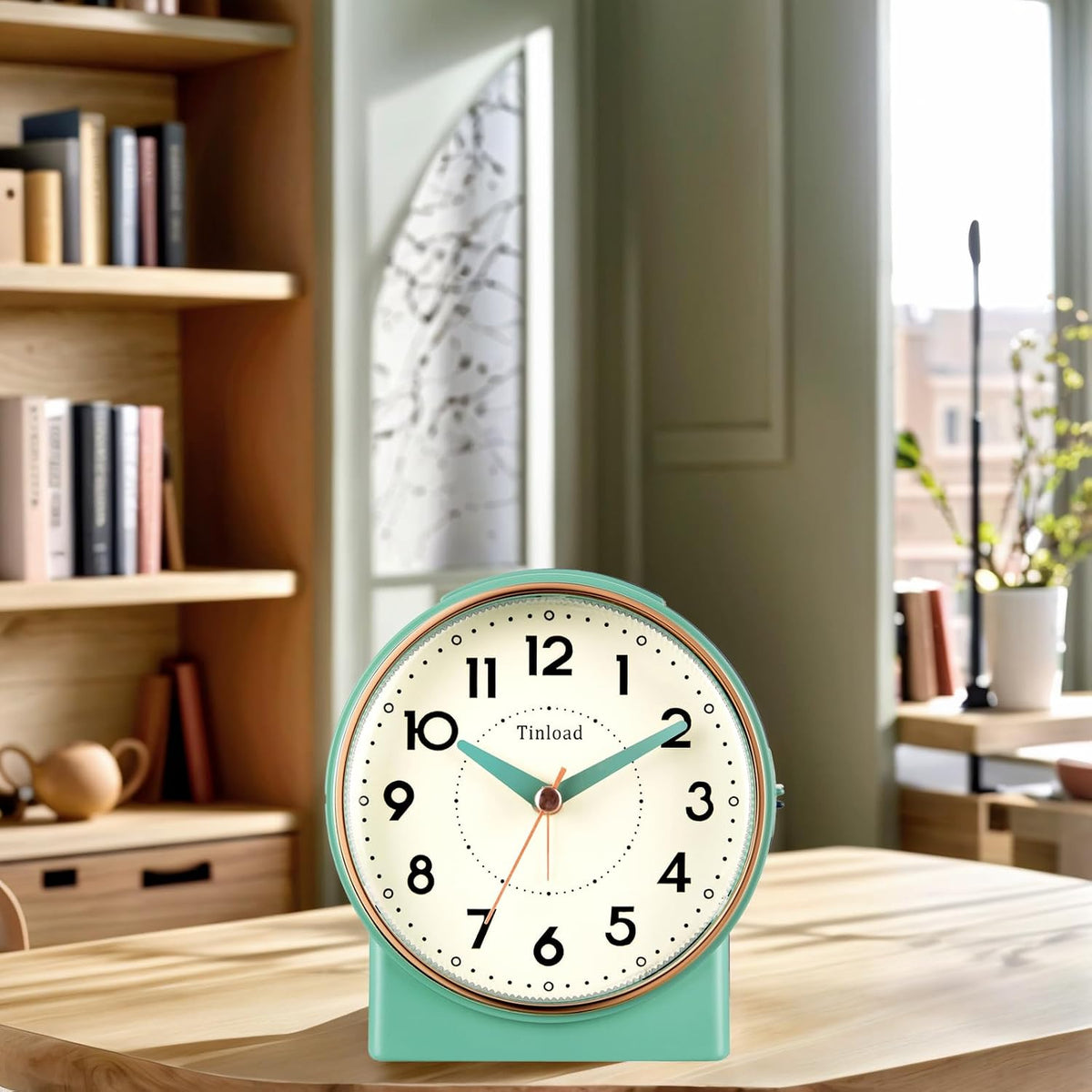 4.3" No Ticking Analog Alarm Clock,Silent Readable for Seniors,Easy to Set,Gradual Rise Alarm,Big Numbers,On/Off Switch on Side,Gentle Wake,Snooze,Lighted on Demand,Battery Operated,Black