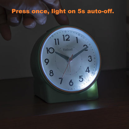 4.3" No Ticking Analog Alarm Clock,Silent Readable for Seniors,Easy to Set,Gradual Rise Alarm,Big Numbers,On/Off Switch on Side,Gentle Wake,Snooze,Lighted on Demand,Battery Operated,Black