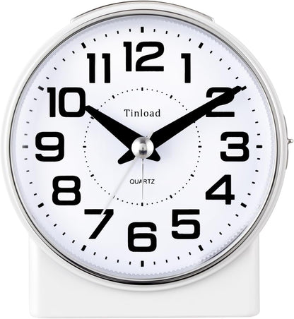 4.3" No Ticking Analog Alarm Clock,Silent Readable for Seniors,Easy to Set,Gradual Rise Alarm,Big Numbers,On/Off Switch on Side,Gentle Wake,Snooze,Lighted on Demand,Battery Operated,Black