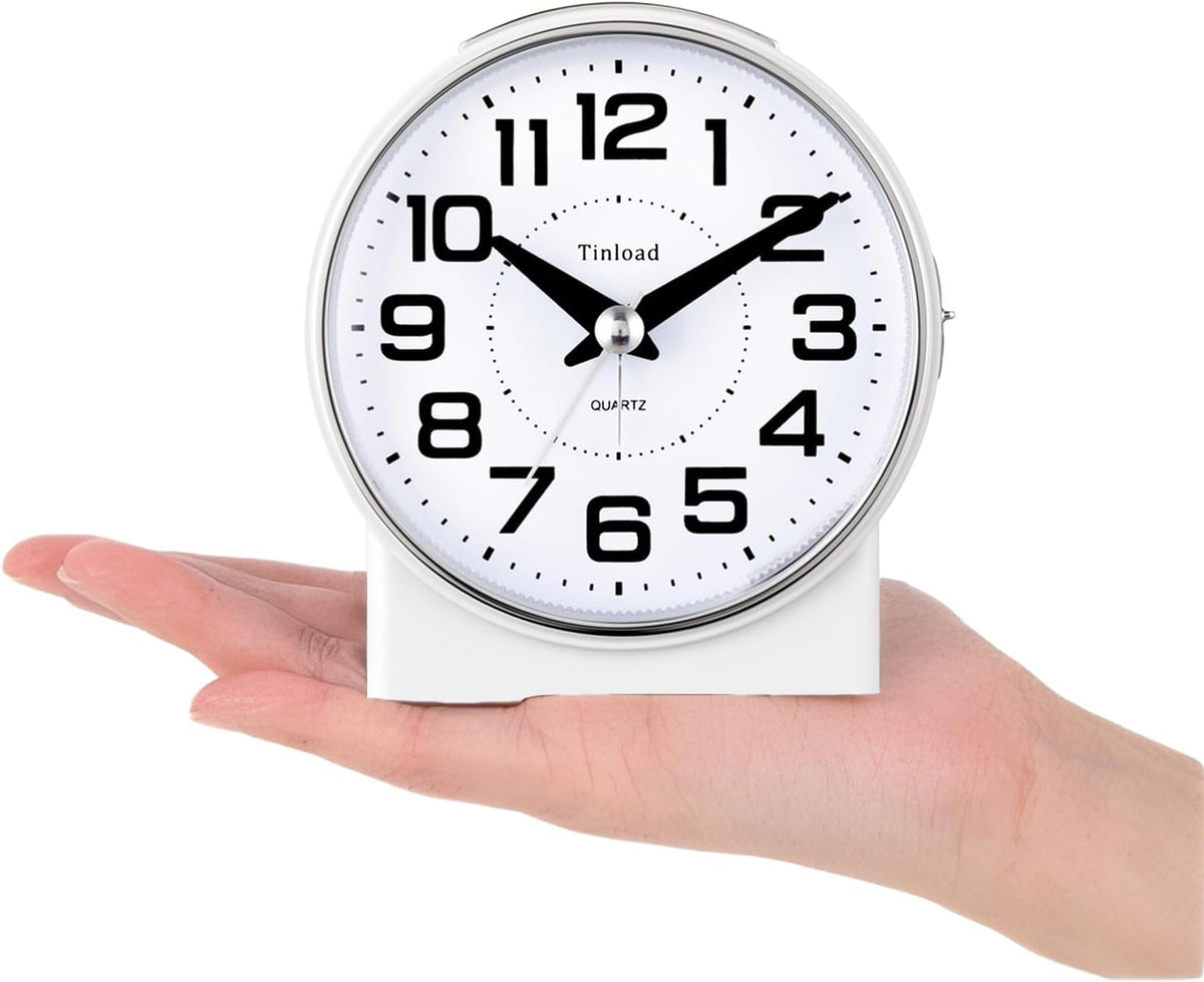 4.3" No Ticking Analog Alarm Clock,Silent Readable for Seniors,Easy to Set,Gradual Rise Alarm,Big Numbers,On/Off Switch on Side,Gentle Wake,Snooze,Lighted on Demand,Battery Operated,Black