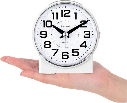4.3" No Ticking Analog Alarm Clock,Silent Readable for Seniors,Easy to Set,Gradual Rise Alarm,Big Numbers,On/Off Switch on Side,Gentle Wake,Snooze,Lighted on Demand,Battery Operated,Black