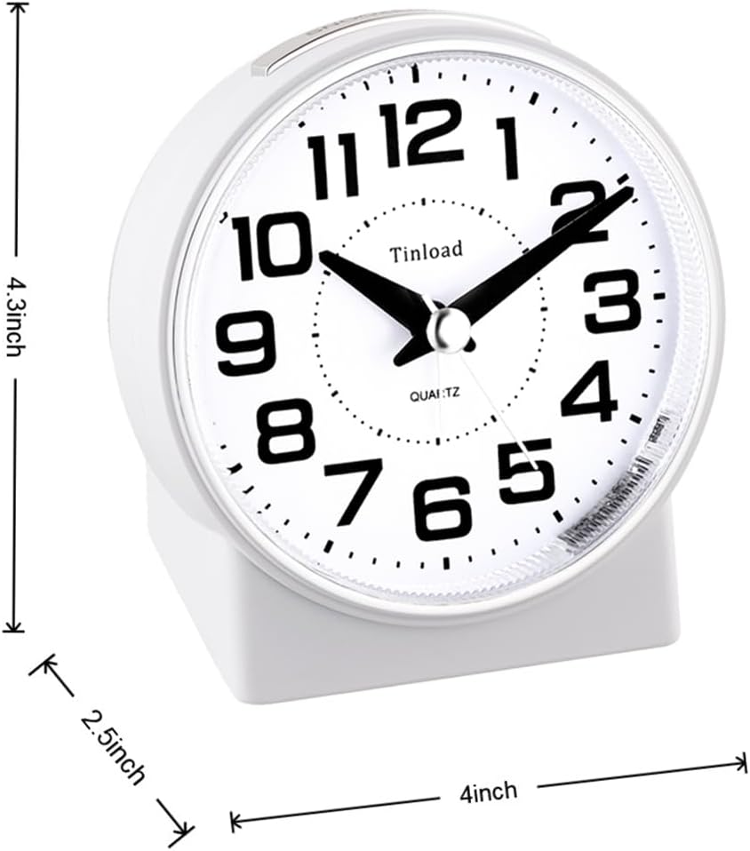 4.3" No Ticking Analog Alarm Clock,Silent Readable for Seniors,Easy to Set,Gradual Rise Alarm,Big Numbers,On/Off Switch on Side,Gentle Wake,Snooze,Lighted on Demand,Battery Operated,Black