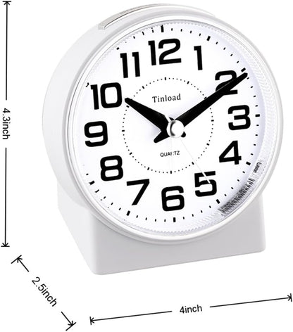 4.3" No Ticking Analog Alarm Clock,Silent Readable for Seniors,Easy to Set,Gradual Rise Alarm,Big Numbers,On/Off Switch on Side,Gentle Wake,Snooze,Lighted on Demand,Battery Operated,Black