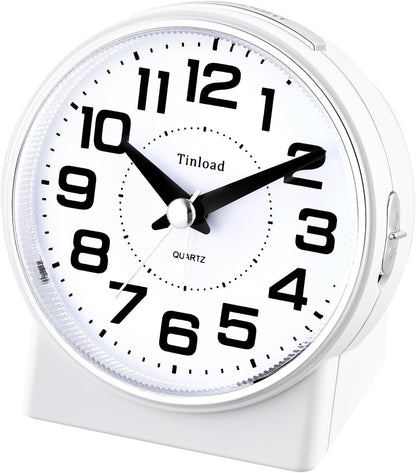4.3" No Ticking Analog Alarm Clock,Silent Readable for Seniors,Easy to Set,Gradual Rise Alarm,Big Numbers,On/Off Switch on Side,Gentle Wake,Snooze,Lighted on Demand,Battery Operated,Black