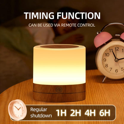 Portable Night Light for Kids, USB Rechargeable Small Desk Lamp,13 RGB Colors & 4 Brightness & 1 Remote, Touch Bedside Table Lamp for Nursery Bedroom Living Room Home (Wood Grain)