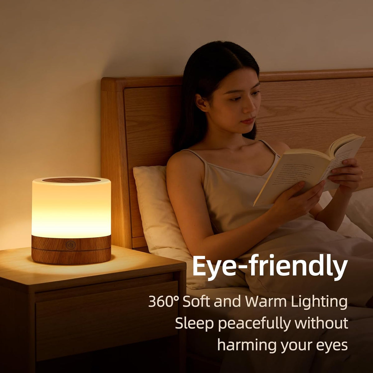 Portable Night Light for Kids, USB Rechargeable Small Desk Lamp,13 RGB Colors & 4 Brightness & 1 Remote, Touch Bedside Table Lamp for Nursery Bedroom Living Room Home (Wood Grain)