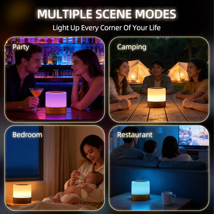 Portable Night Light for Kids, USB Rechargeable Small Desk Lamp,13 RGB Colors & 4 Brightness & 1 Remote, Touch Bedside Table Lamp for Nursery Bedroom Living Room Home (Wood Grain)