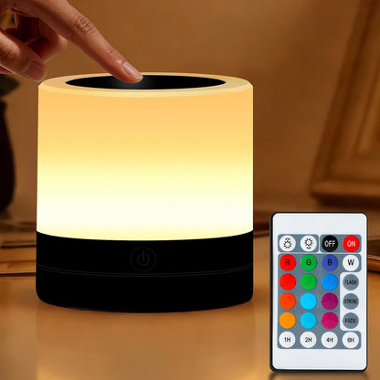 Portable Night Light for Kids, USB Rechargeable Small Desk Lamp,13 RGB Colors & 4 Brightness & 1 Remote, Touch Bedside Table Lamp for Nursery Bedroom Living Room Home (Wood Grain)