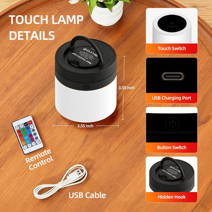 Portable Night Light for Kids, USB Rechargeable Small Desk Lamp,13 RGB Colors & 4 Brightness & 1 Remote, Touch Bedside Table Lamp for Nursery Bedroom Living Room Home (Wood Grain)
