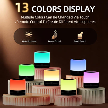 Portable Night Light for Kids, USB Rechargeable Small Desk Lamp,13 RGB Colors & 4 Brightness & 1 Remote, Touch Bedside Table Lamp for Nursery Bedroom Living Room Home (Wood Grain)