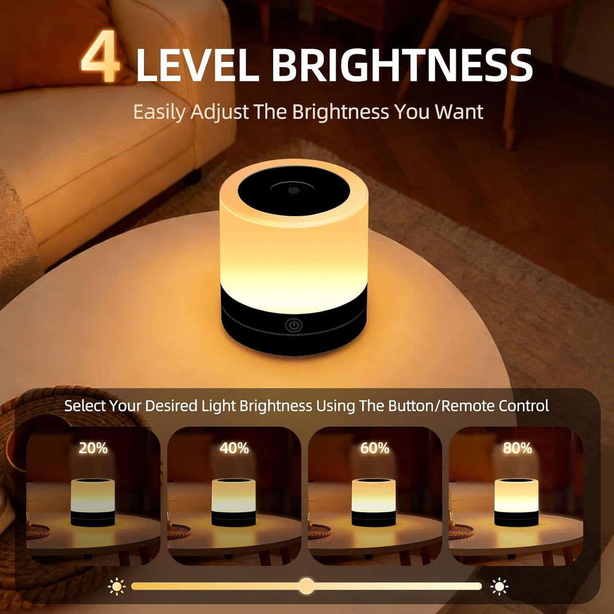 Portable Night Light for Kids, USB Rechargeable Small Desk Lamp,13 RGB Colors & 4 Brightness & 1 Remote, Touch Bedside Table Lamp for Nursery Bedroom Living Room Home (Wood Grain)