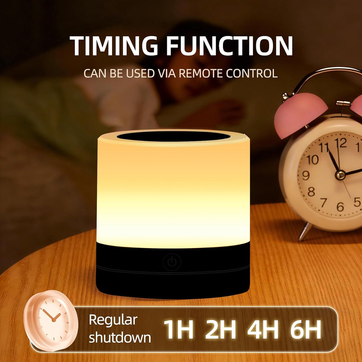 Portable Night Light for Kids, USB Rechargeable Small Desk Lamp,13 RGB Colors & 4 Brightness & 1 Remote, Touch Bedside Table Lamp for Nursery Bedroom Living Room Home (Wood Grain)