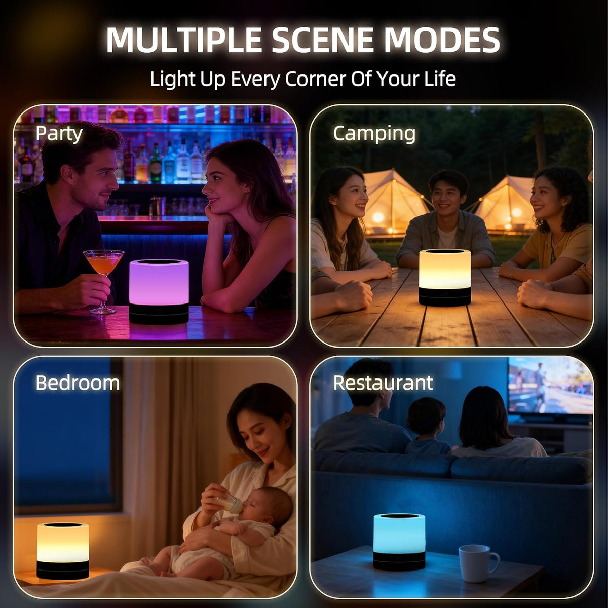 Portable Night Light for Kids, USB Rechargeable Small Desk Lamp,13 RGB Colors & 4 Brightness & 1 Remote, Touch Bedside Table Lamp for Nursery Bedroom Living Room Home (Wood Grain)