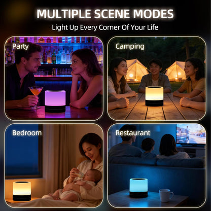 Portable Night Light for Kids, USB Rechargeable Small Desk Lamp,13 RGB Colors & 4 Brightness & 1 Remote, Touch Bedside Table Lamp for Nursery Bedroom Living Room Home (Wood Grain)