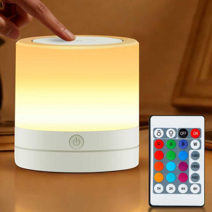 Portable Night Light for Kids, USB Rechargeable Small Desk Lamp,13 RGB Colors & 4 Brightness & 1 Remote, Touch Bedside Table Lamp for Nursery Bedroom Living Room Home (Wood Grain)