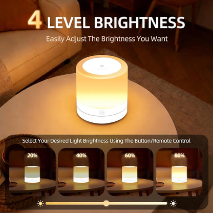 Portable Night Light for Kids, USB Rechargeable Small Desk Lamp,13 RGB Colors & 4 Brightness & 1 Remote, Touch Bedside Table Lamp for Nursery Bedroom Living Room Home (Wood Grain)