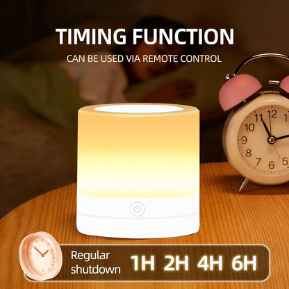 Portable Night Light for Kids, USB Rechargeable Small Desk Lamp,13 RGB Colors & 4 Brightness & 1 Remote, Touch Bedside Table Lamp for Nursery Bedroom Living Room Home (Wood Grain)