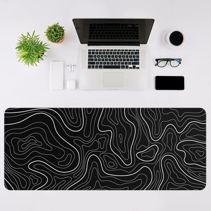 Gaming Mouse Pad, Black with White Topographic Line, 31.5x11.8in