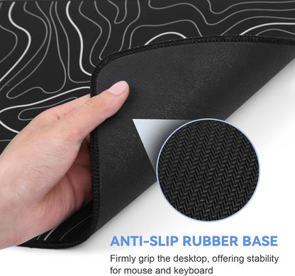 Gaming Mouse Pad, Black with White Topographic Line, 31.5x11.8in