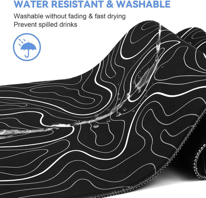 Gaming Mouse Pad, Black with White Topographic Line, 31.5x11.8in
