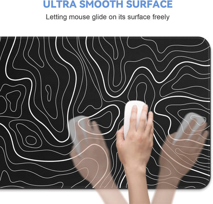 Gaming Mouse Pad, Black with White Topographic Line, 31.5x11.8in