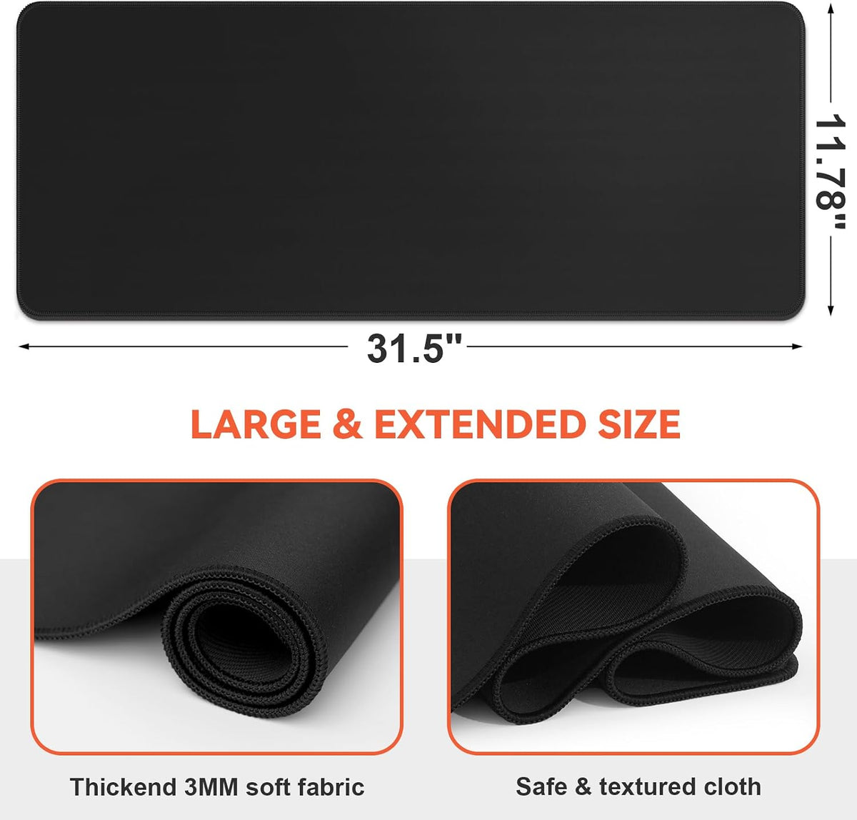 Gaming Mouse Pad, Black with White Topographic Line, 31.5x11.8in