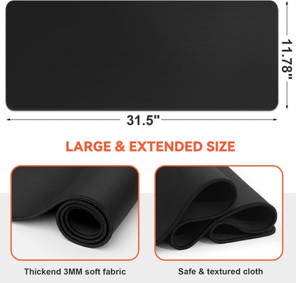 Gaming Mouse Pad, Black with White Topographic Line, 31.5x11.8in