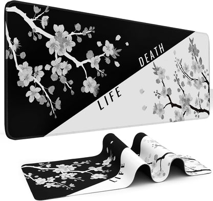 Gaming Mouse Pad, Black with White Topographic Line, 31.5x11.8in