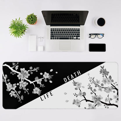 Gaming Mouse Pad, Black with White Topographic Line, 31.5x11.8in