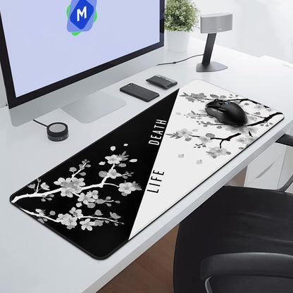 Gaming Mouse Pad, Black with White Topographic Line, 31.5x11.8in