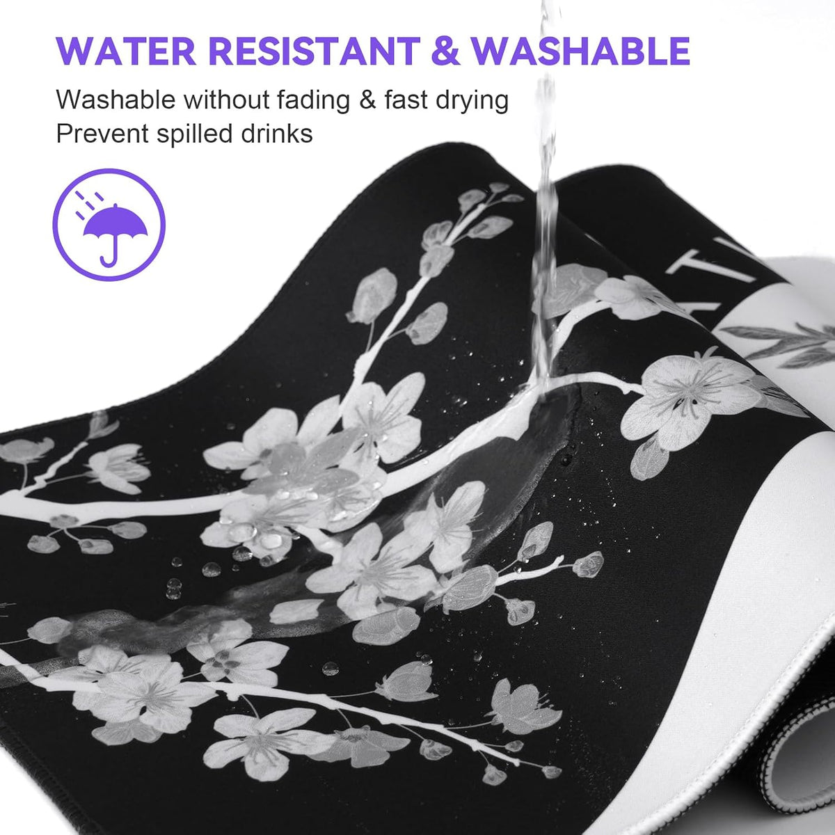 Gaming Mouse Pad, Black with White Topographic Line, 31.5x11.8in