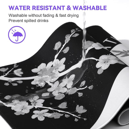 Gaming Mouse Pad, Black with White Topographic Line, 31.5x11.8in