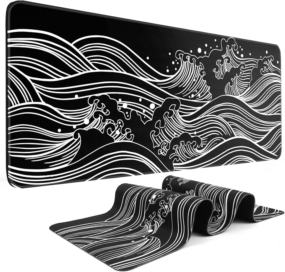 Gaming Mouse Pad, Black with White Topographic Line, 31.5x11.8in