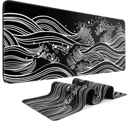 Gaming Mouse Pad, Black with White Topographic Line, 31.5x11.8in