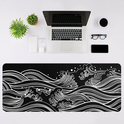 Gaming Mouse Pad, Black with White Topographic Line, 31.5x11.8in