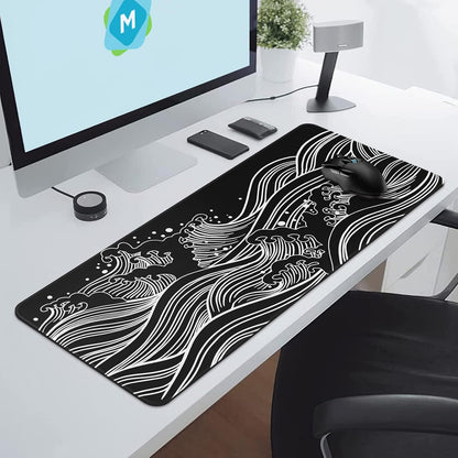 Gaming Mouse Pad, Black with White Topographic Line, 31.5x11.8in