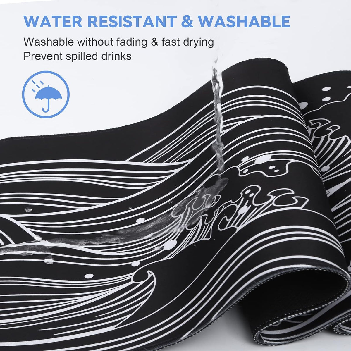 Gaming Mouse Pad, Black with White Topographic Line, 31.5x11.8in