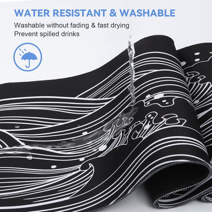 Gaming Mouse Pad, Black with White Topographic Line, 31.5x11.8in