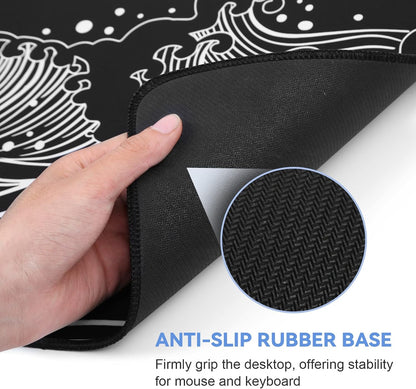 Gaming Mouse Pad, Black with White Topographic Line, 31.5x11.8in