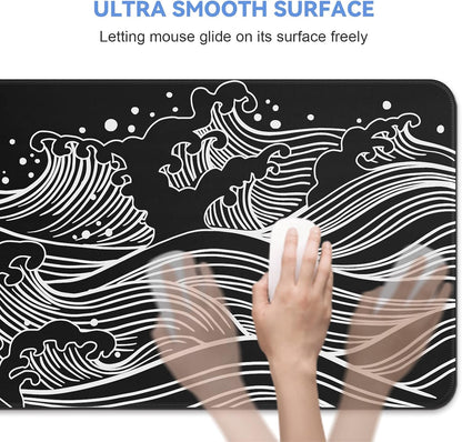 Gaming Mouse Pad, Black with White Topographic Line, 31.5x11.8in