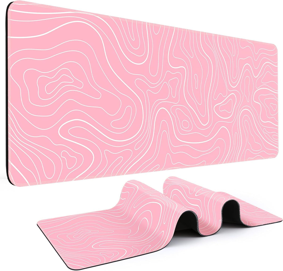 Gaming Mouse Pad, Black with White Topographic Line, 31.5x11.8in