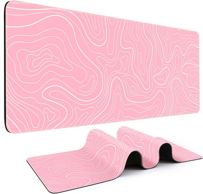 Gaming Mouse Pad, Black with White Topographic Line, 31.5x11.8in